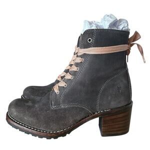 Frye Sabrina Gray Leather Lace Up  Ankle Boots 8.5
